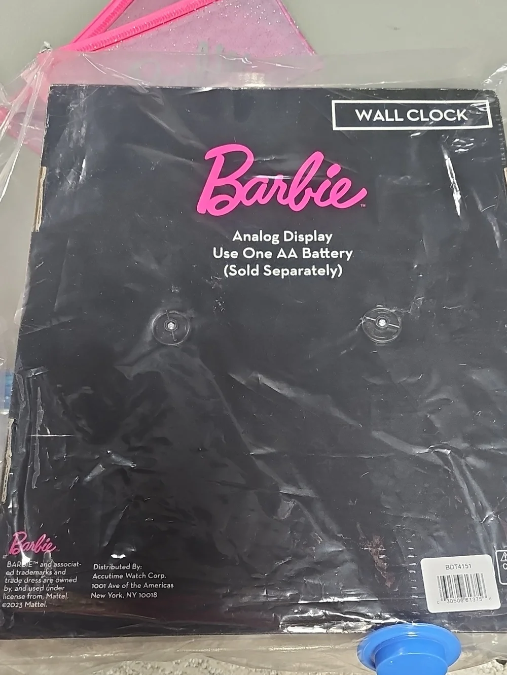 NIB Barbie Pink Silhoutte Chrome 12 Inch Round Wall Clock Mattel Home Work Decor